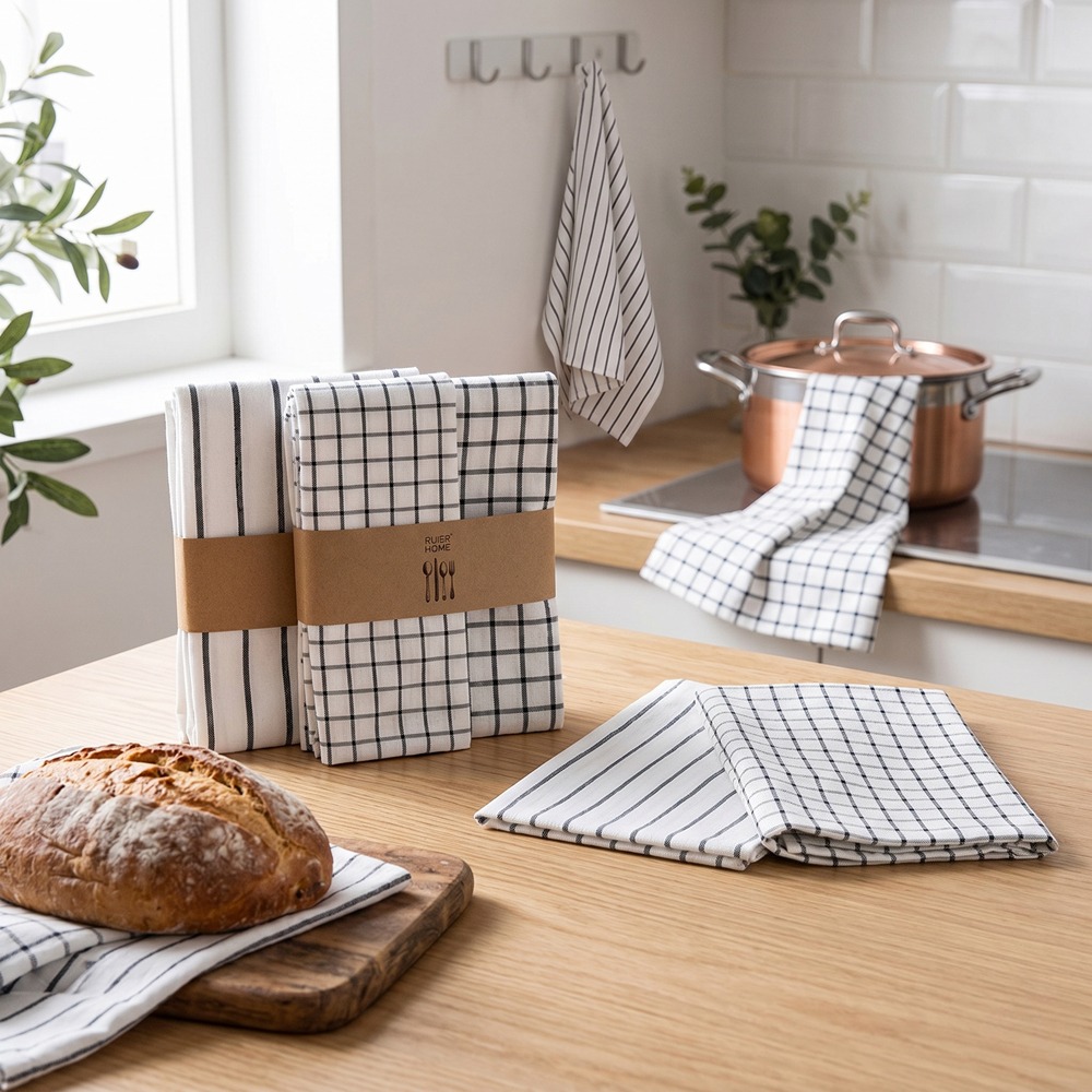 Kitchen Baking Dishes - 4 PCS Modern Plaid Cotton Dish