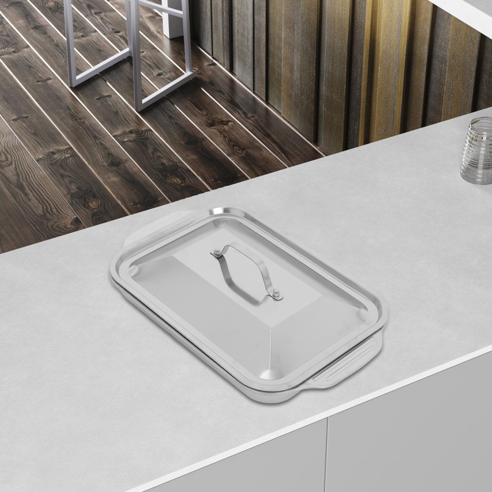 Kitchen Baking Dishes - Stainless Steel Rectangular Grilling Tray with
