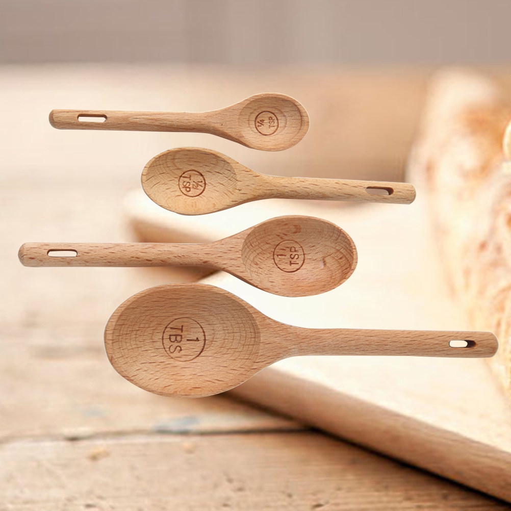 Baking (Kitchen Ingredient) - 4Pcs Wooden Measuring Spoons Set Beech