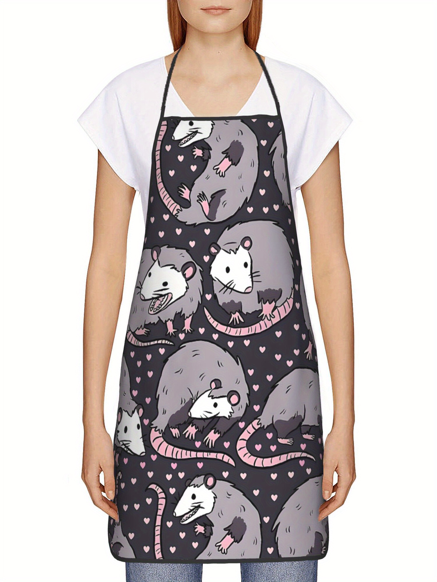 Cute Opossum Pattern Apron Bla - Kitchen Baking Background 评论和价格