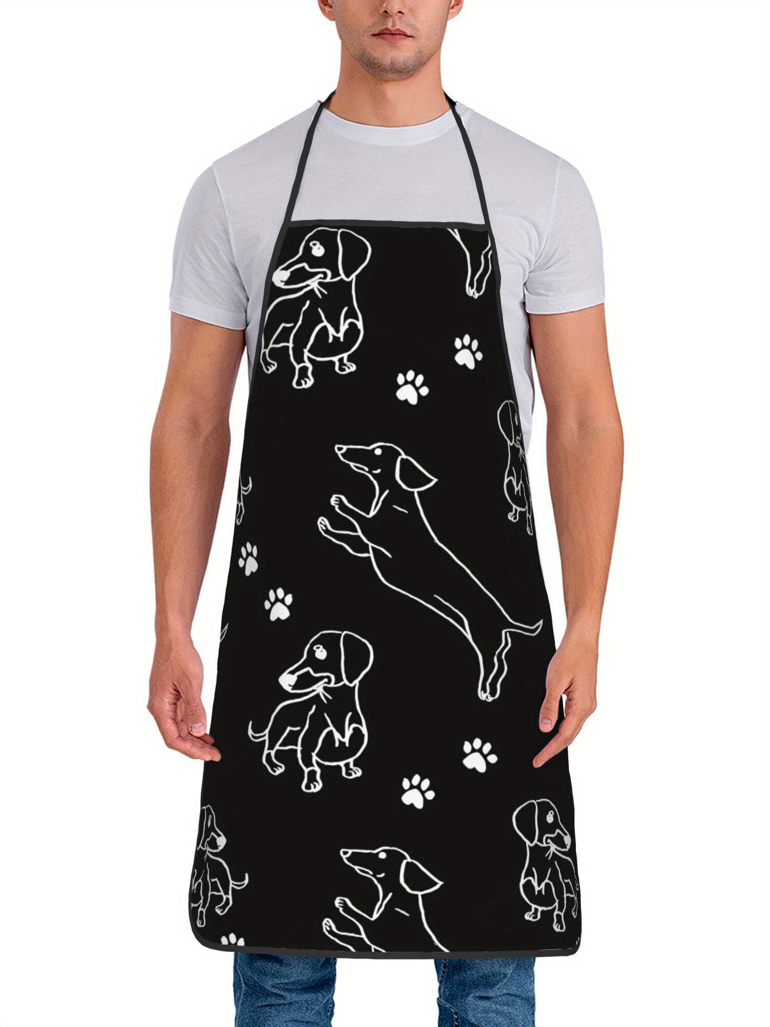 Dachshund Paw Print Apron Blac - Kitchen Baking Background 评论和价格