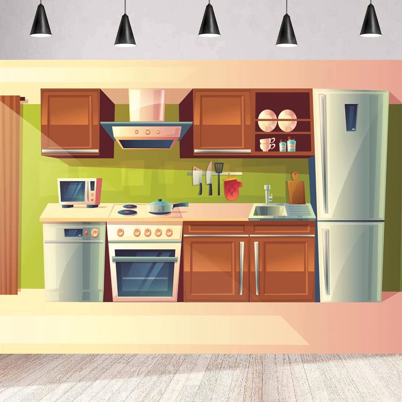 Photography Backdrop Cartoon K - Kitchen Baking Background 评论和价格