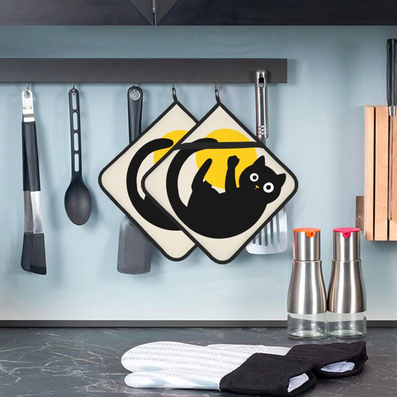 Cute Black Cat Pot Holders Set - Kitchen Baking Dishes 评论和价格