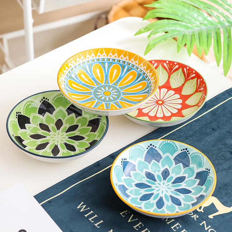 4pc Bohemian Ceramic Plate - S - Kitchen Baking Dishes 评论和价格