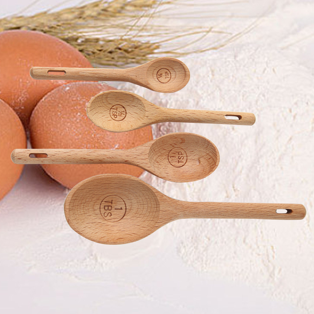 4Pcs Wooden Measuring Spoons S - Baking (Kitchen Ingredient) 评论和价格