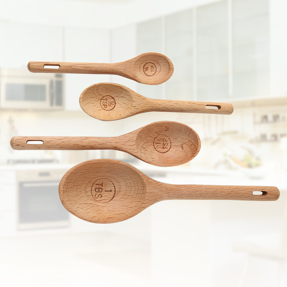 4Pcs Wooden Measuring Spoons S - Baking (Kitchen Ingredient) 评论和价格